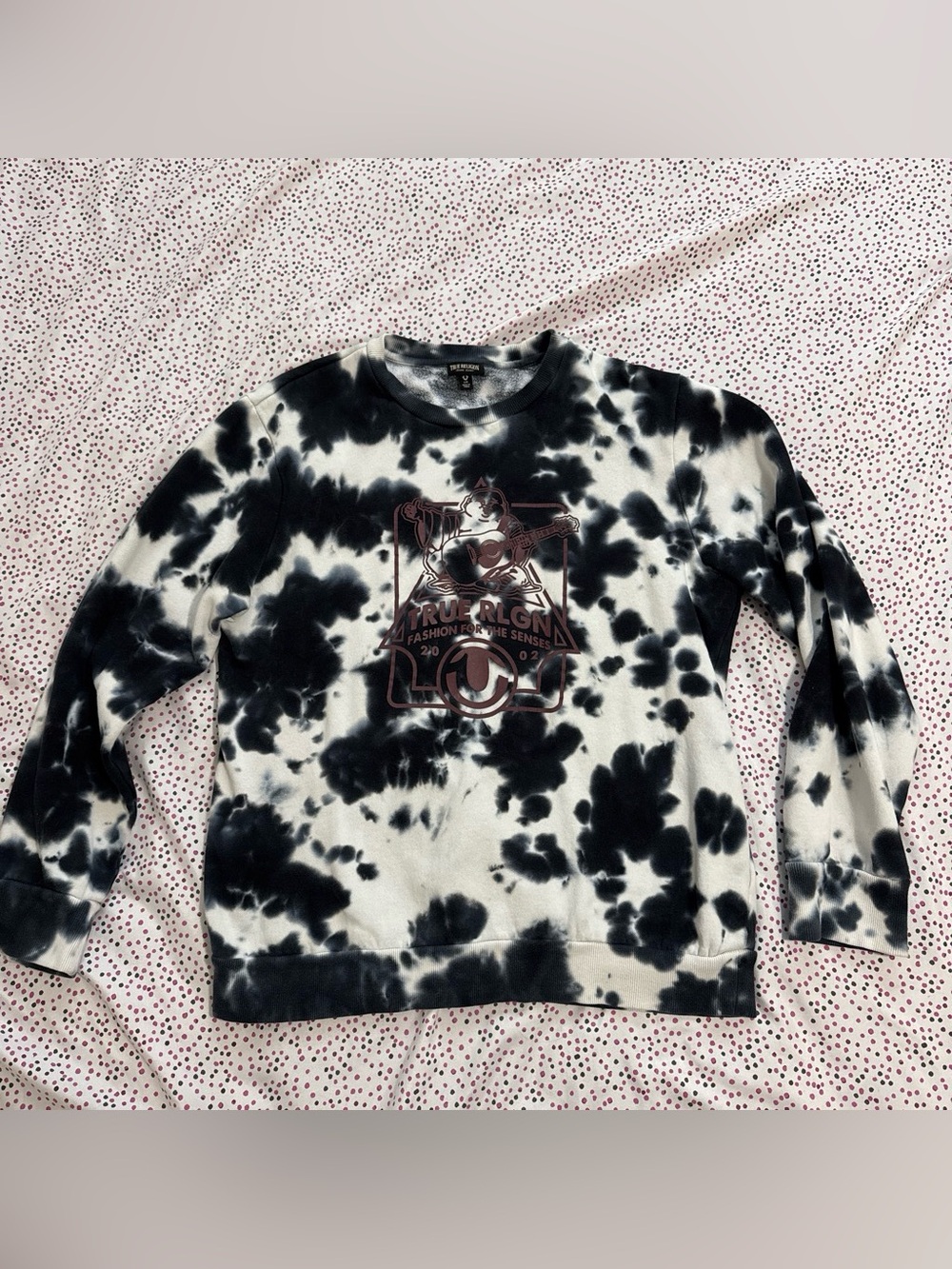 True Religion Tie-Dye Crewneck Sweatshirt in Black & White